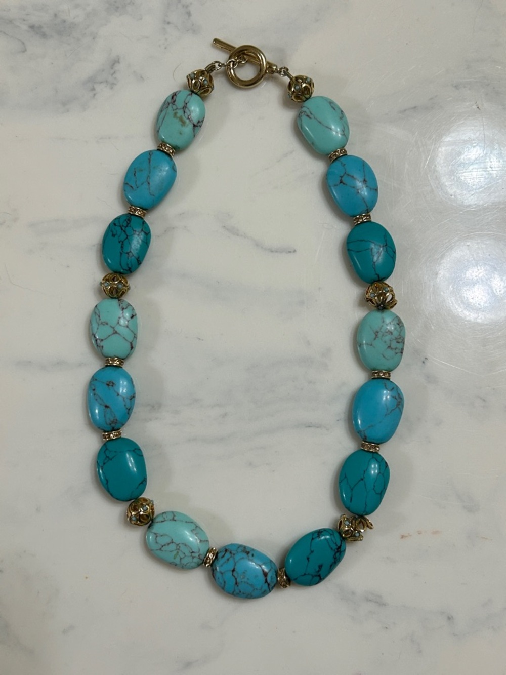 Lauren Ralph Lauren Turquoise and Gold Stone Bead Necklace